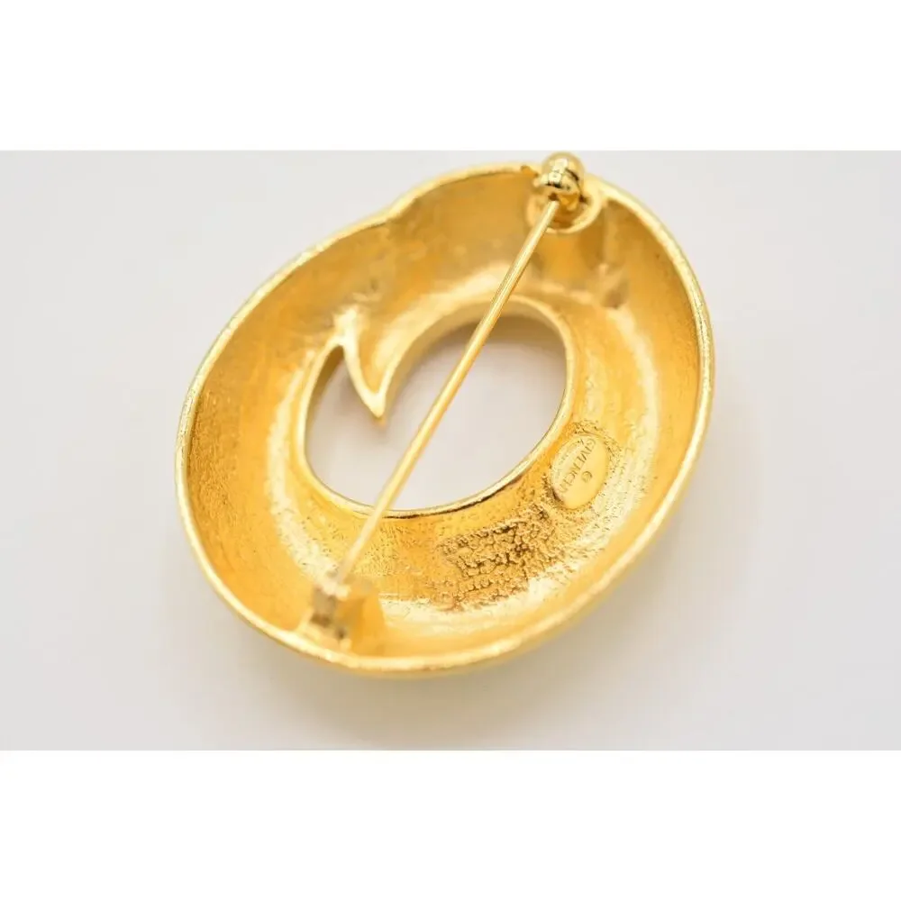 Givenchy Vintage Brooch Pin Round Brushed Gold Metallic Textured Signed BinAC